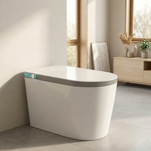 Siège de lavabo chauffant intelligent à bord carré minimaliste, allongé, avec siphon en P, éclairage latéral multi-lignes et bande LED d'ambiance - Product Image 1