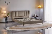 Nordisches Design Einfaches Luxus-Kingsize-Queen-Size-Doppelbett Lederkopfteil Hoher Plattform-Metallbettrahmen