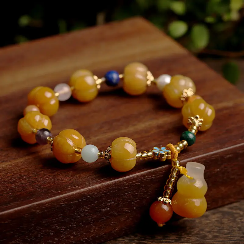 Bracelet en pierre naturelle de Jade, perles de citrouille de tambour, gourde topaze Pixiu, breloque Fengshui, Bracelet pour femme