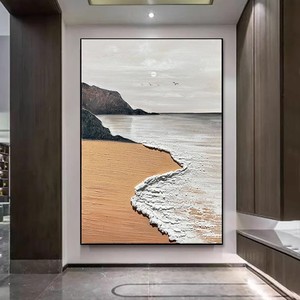 Peinture à l'huile peinte à la main, paysage marin, art mural encadré, effet 3D, décoration de salon, entrée, art abstrait moderne, tableau à suspendre - Product Image 1