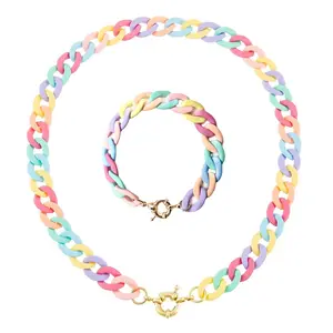 2021 new European and American color acrylic spring macarone baking paint simple chain bracelet set