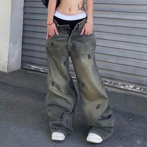 Jeans de Mezclilla con Estampado Digital, Corte Holgado, Lavado Decolorado, Estilo Vintage Y2K para Mujer, Cintura Baja, Ropa Casual de Calle, Venta al Por Mayor - Product Image 2