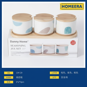 Commercio all'ingrosso 3 pz vaso di porcellana con Base in legno eco-friendly cucina contenitori scatola di colore per ristoranti - Product Image 1