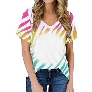 Camiseta unisex de manga corta con cuello en V, de fibra de poliéster, con estampado en color 3D, primavera 2022, nueva - Product Image 1