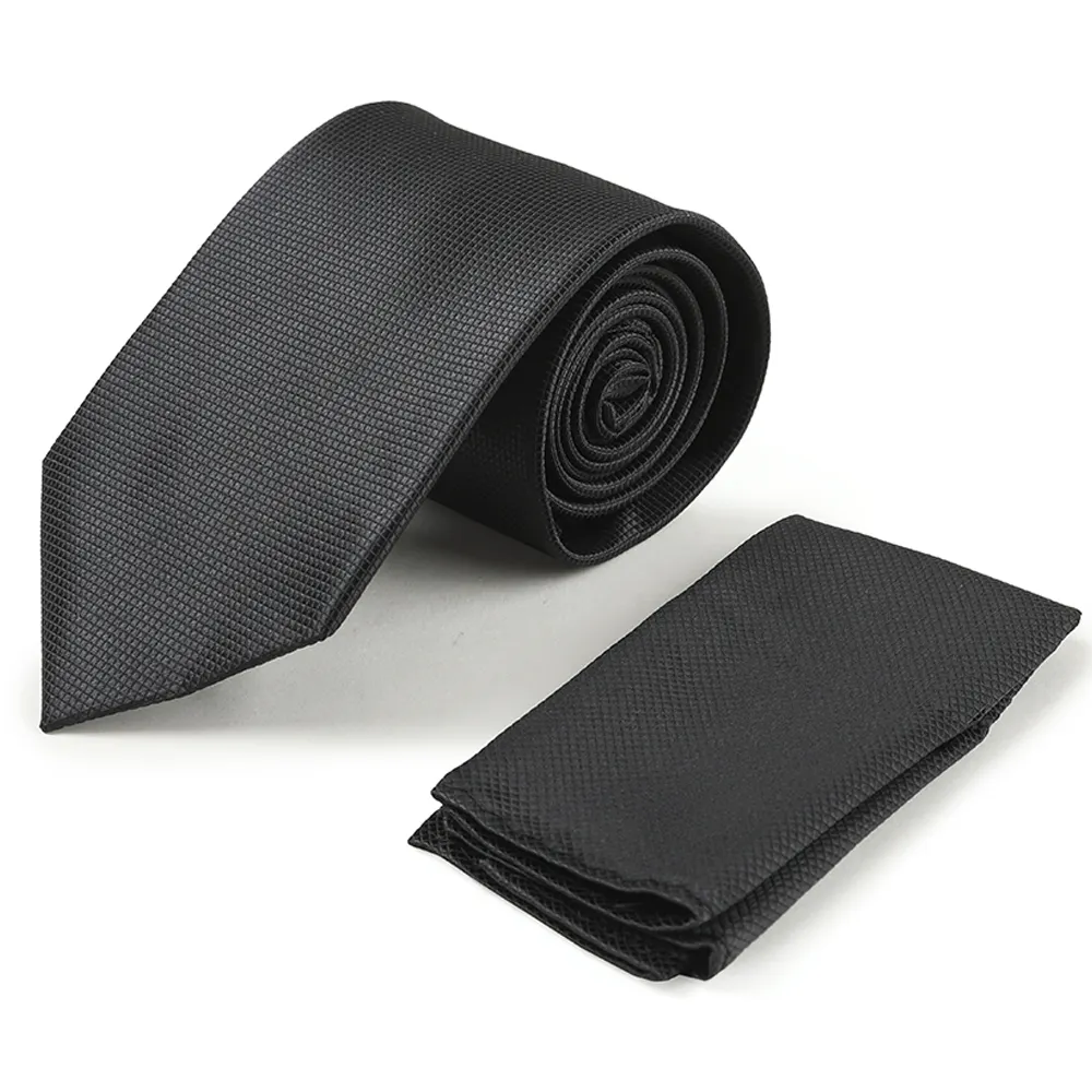 CUYINO Mens Solid Plain Small Neat Squares Neck Tie Classic Eco-friendly Regular Silk Feel Necktie Black Plaid Tie