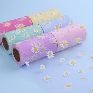Rotolo di Tulle in Poliestere con Motivo Floreale a Margherita, 7,5cm x 15cm * 25 Iarde per Accessori Fai-da-Te come Fiocchi, Cappelli, Bambole e Tutù - Product Image 1