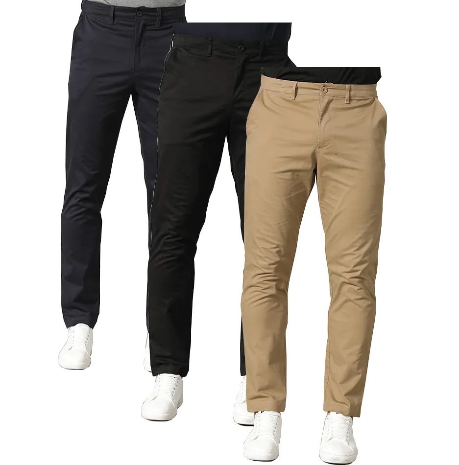 Small MOQ Summer Classic Office Button Zipper Men's Chino Long Pants Trousers Chinos Casual Men Pants