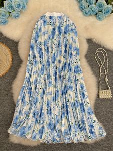 Robe vintage haut de gamme imprimée de fleurs végétales, taille <span class=keywords><strong>empire</strong></span>, infroissable, plissée, coupe trapèze, pour l'été, style Europe, Amérique, Afrique du Sud - Product Image 6