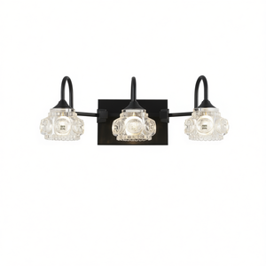 Applique murale rétro à 3 lumières pour salle de bain, finition noire, abat-jour en verre cristal, lumière LED blanc chaud pour miroir de salle de maquillage - Product Image 1