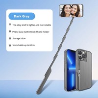 Étui de téléphone 3 en 1 avec perche à selfie rétractable intégrée pour iPhone, coque de protection pour vlogging, streaming en direct, photographie en extérieur