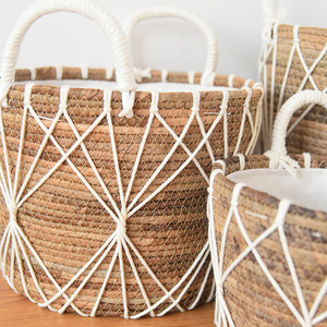 Wicker Laundry <b>Basket</b> Round Cotton Lining Stackable Storage <b>Basket</b> For Home Use - Product Image 4