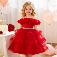 Robe de princesse jaune à épaules dénudées avec appliques florales 3D en tulle pour mariage, anniversaire, concours de beauté, spectacle, costume de fille