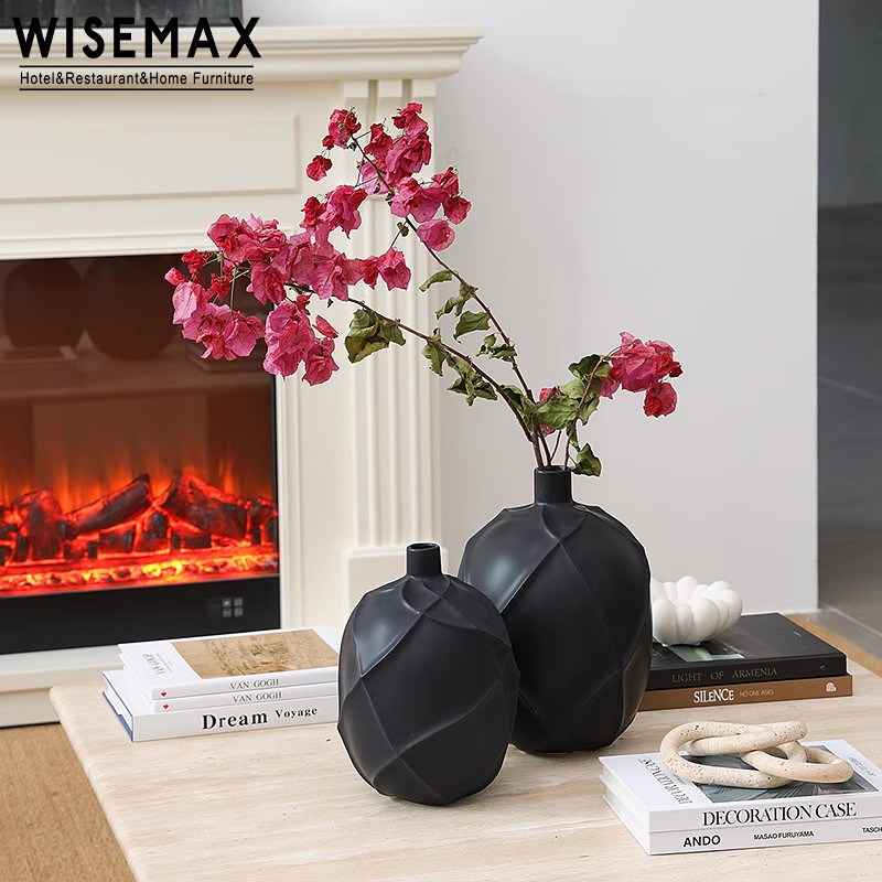 WISEMAX мебель, Современное украшение отеля, черная керамическая Керамика ручной работы, настольный орнамент, ваза для сухих цветов для кафе