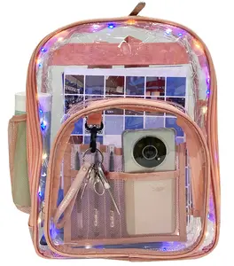 Custom Twinkle Light Bookbag Waterproof PVC Bagpack LED Lighting Clear School Bag Backpack