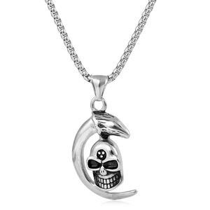 Collar yunnique con colgante de calavera de luna para hombre, collar de acero inoxidable, diseño geométrico a la moda, cadena de 60cm - Product Image 1