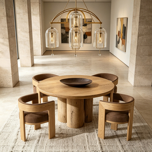 Customizable Modern Premium Oak Soild Wooden Cylinder <strong>Round</strong> <strong>Dining</strong> <strong>Table</strong> Armchair <strong>Dining</strong> <strong>Set</strong> <strong>for</strong> <strong>4</strong> Seats - Product Image 1
