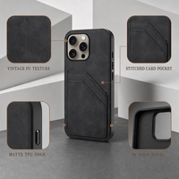 Étui de téléphone en cuir PU rétro de luxe en gros pour iPhone 11-18, coque arrière vintage avec porte-cartes double