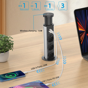 Enchufe Emergente para Cocina con 3 Tomas de Corriente Alemanas y Cargadores USB, Adecuado para Escritorio, Enchufe de Corriente Emergente - Product Image 5