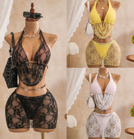 Nieuwe Aanwinsten VOORRAAD 3 Kleuren Driedelige Strandkleding Sexy Dames Braziliaanse Zwempak Set Kant Strandrok