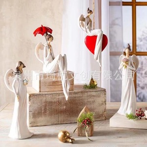 Figura de Ángel Guardián de Resina, Decoración para Jardín Exterior, Adorno para Balcón Interior, Soporte para Flores, con Sombrilla Roja, Postura Sentada - Product Image 3