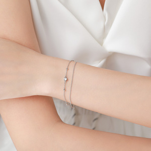 Pulsera de doble cadena con cuentas finas de plata de ley S925 para mujer - Joyería moderna para el día a día, versión de cobre personalizable - Product Image 5