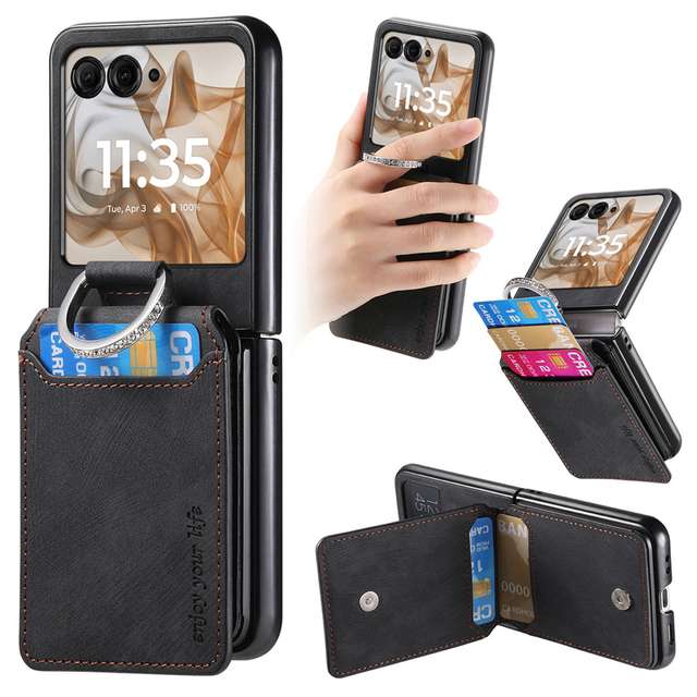 Factory Custom Luxury PU Leather Protective Phone Wallet Case for Moto Razr 60 50 Mobile Cases with Flip Kickstand