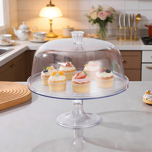 Base de Plástico Transparente para Pastel con Cubierta de Domo, Soporte Transparente para Exhibición de Pasteles, Postres, Repostería, Cafetería - Product Image 2