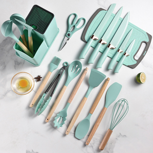 Ensemble d'ustensiles de cuisine - Ensemble de 19 pièces avec 11 spatules, 6 couteaux tranchants, ustensiles en silicone et planche à découper - Product Image 4