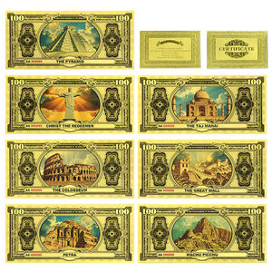 Nouvelle Conception Billet de Banque Commémoratif Sept Merveilles du <span class=keywords><strong>Monde</strong></span> Plaqué Or 24K Billet de Banque en Feuille d'Or 100$ Collection Cadeau - Product Image 1