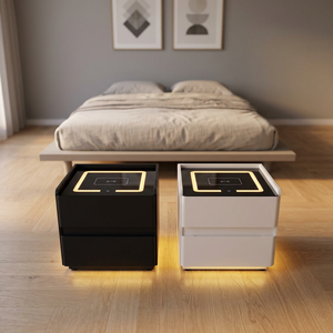 Modern Metal Nightstand with LED <b>Lighting</b> and <b>Wireless</b> Charging Pad for Bedroom Furniture - Product Image 3