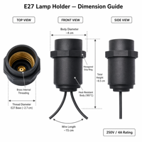 Support de lampe E27, étanchéité IP44, prise noire universelle, base extérieure, 15cm, type à vis, résistant à la chaleur, résistant aux hautes températures