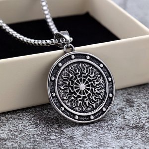Vintage Stainless Steel Viking <b>Compass</b> Pendant Necklace Unisex Geometric Design Gift Jewelry - Product Image 2