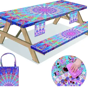 Juego de Mantel de picnic impreso impermeable para exteriores, 3 piezas, funda para silla, funda para mesa