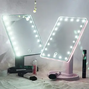 Low MOQ Wholesale 16/22 LED Lights Square Standing Table Vanity Mirror for Cosmetics Use