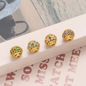 Copper Hollow Flower Round Beads Gold Metal DIY Jewelry Accessories <b>Spacer</b> Beads For Bracelets Yiwu Origin - Product Image 4