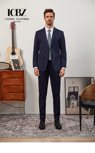 Costumes de pantalon d'affaires de haute qualité pour hommes, <span class=keywords><strong>bleu</strong></span> foncé, en <span class=keywords><strong>laine</strong></span>, deux pièces, style américain/britannique, ensemble de costume de mariage respirant - Product Image 6