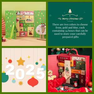 Calendario de Adviento |   Cajas de Cartón Verdes para Tesoros |   Organizador de Almacenamiento con Cuenta Regresiva DIY para Adultos, Niños y Regalos Navideños - Product Image 3