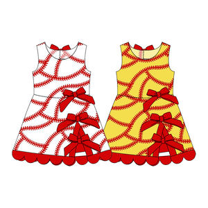 Tenue de sport personnalisée pour enfants et filles, style baseball et softball, motif floral estival, avec grands nœuds, robe de yoga coupe trapèze à bord festonné et short intégré - Product Image 1