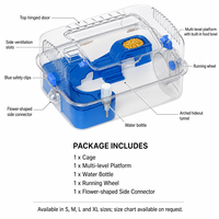 Kit Cage Complète pour Hamster et Gerbil Bleu avec Plateforme, Bouteille d'Eau et Roue - Habitat Multi-Niveaux Tout-en-un 5 Pièces en Plastique Transparent/ABS