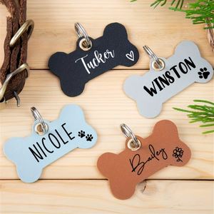 Personalized PU Leather Dog <b>Cat</b> Bone Shape ID <b>Tag</b> Custom Logo Laser Printed Pet Collar <b>Tag</b> Portable Novelty Pet Gift for Owners - Product Image 2