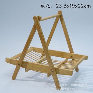 <b>Bamboo</b> Folding Tableware Rack For Hot Pot Serving Tray With Slatted Design Foldable And Portable - Product Image 2