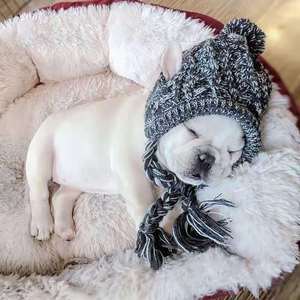 Gorro para Perro con Pompón, Gris, de Lana Tejida, para Invierno, para Bulldogs Franceses, Pugs y Perros Grandes, Ropa para Mascotas - Product Image 3