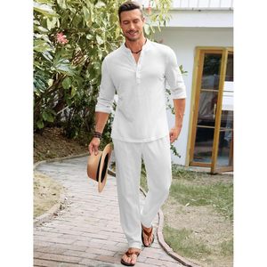 2025 hommes décontracté été plage hauts à manches longues Henley chemise retrousser coton Hippie conception - Product Image 1