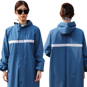 0.45mm Heavy Duty Blue PVC Waterproof Long Raincoat with Reflective Tape for Industrial Work - Product Image 1