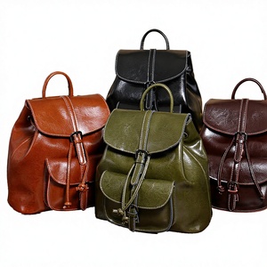 Elegant Luxury <b>Lightweight</b> Summer Outdoor Collage Double Strap Bags Zipper Closure Real Cowhide Leather <b>Backpack</b> for Women - Product Image 1