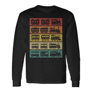 Camiseta de manga larga con diseño de locomotora de tren retro - Product Image 1