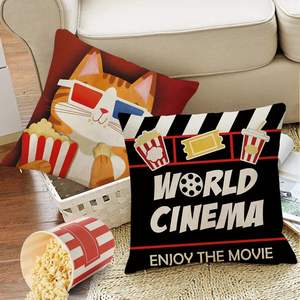 4 housses de coussin de cinéma modernes, motif de cinéma avec chat et <span class=keywords><strong>chien</strong></span>, plateau à popcorn, design de cinéma, adaptées à la décoration de la maison, de la terrasse et du jardin - Product Image 4