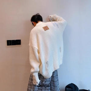 Veste à capuche en tricot délavé pour l'automne et l'hiver, style japonais rétro, décontractée, ample, col montant, pull fin, cardigan tendance - Product Image 3