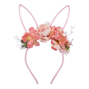 Serre-tête floral pour enfants avec oreilles de lapin, joli cerceau à fleurs artificielles pour fête, festival, accessoires pour cheveux d'enfants - Product Image 1