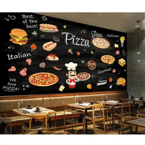 사용자 정의 피자 3D 벽화 벽지 레스토랑 햄버거 장식